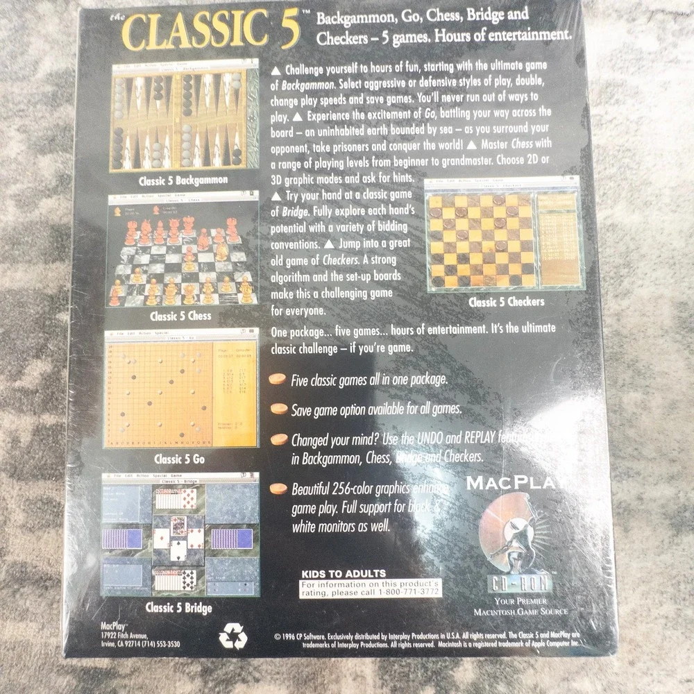 The Classic 5 MacPlay 1996 Power‎ Macintosh CD-ROM Big Box Game Factory Sealed